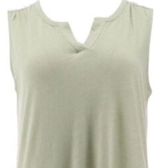 TUNIC TOP - DENIM & CO - Dress Blouse Sleeveless Shirt - NWT - Sm Petite - Sage - Picture 1 of 3